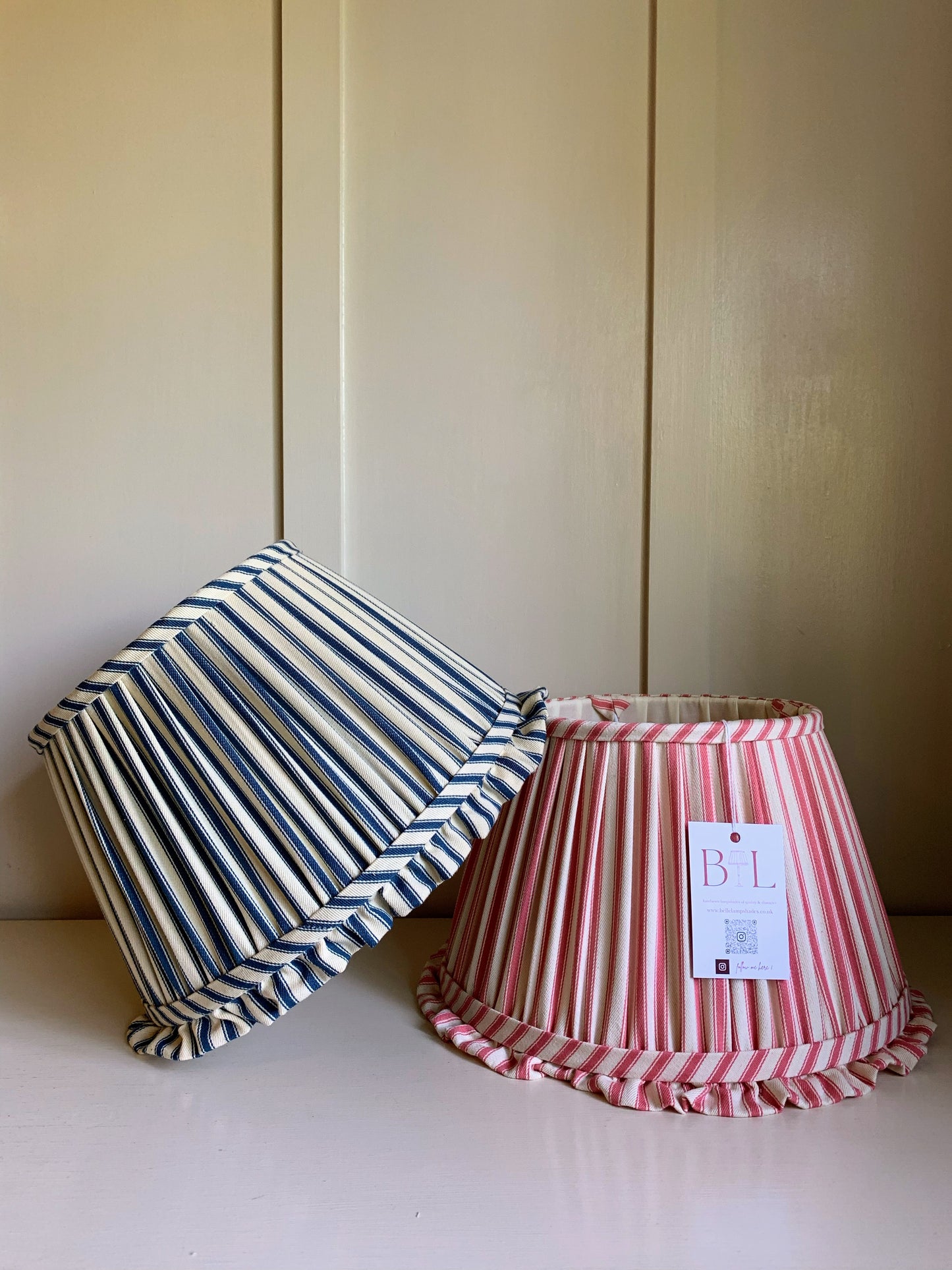 Ticking Ruffle in French blue - sewn to order