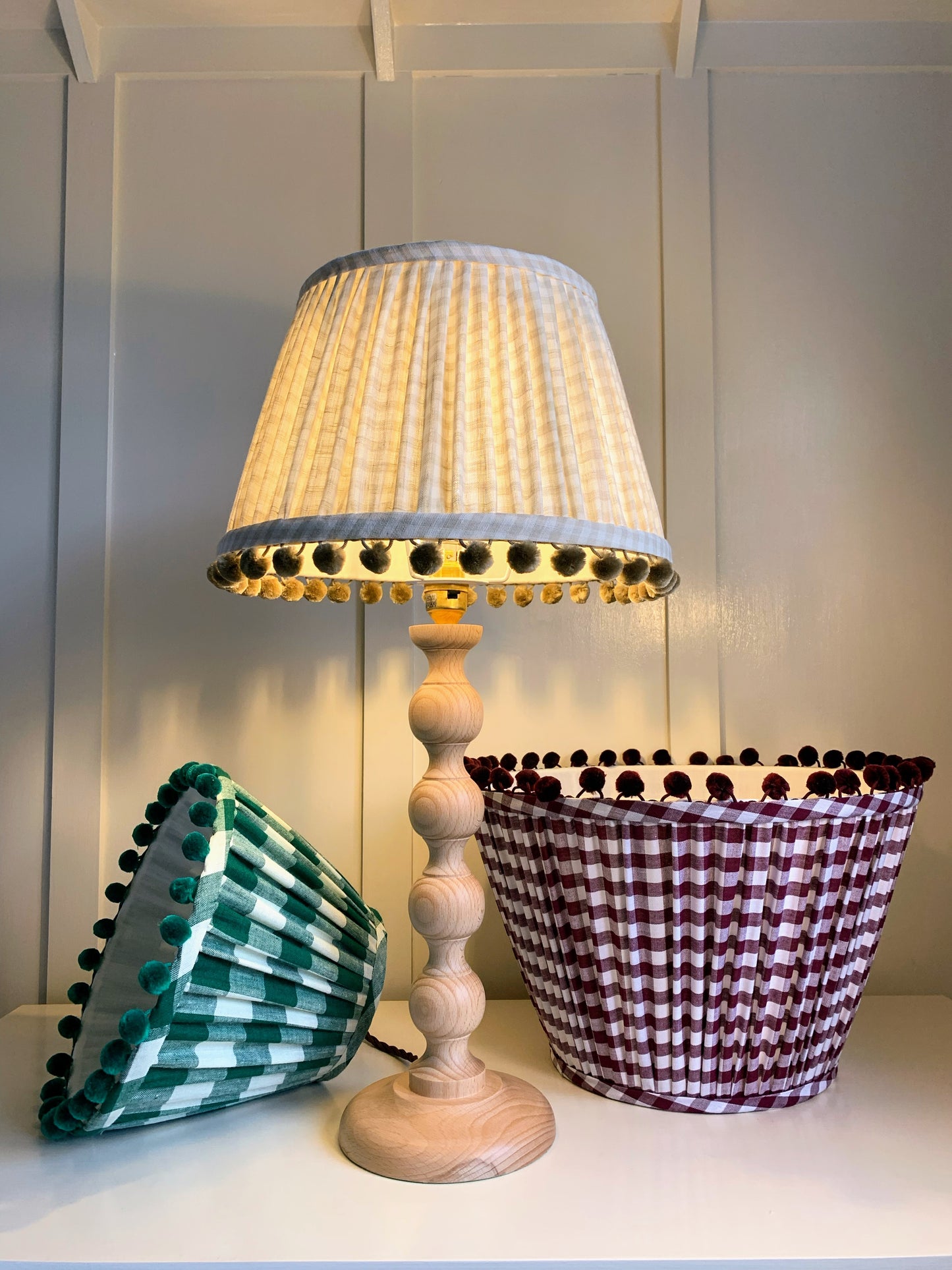 Raspberry Gingham Pom Pom - Sewn to order