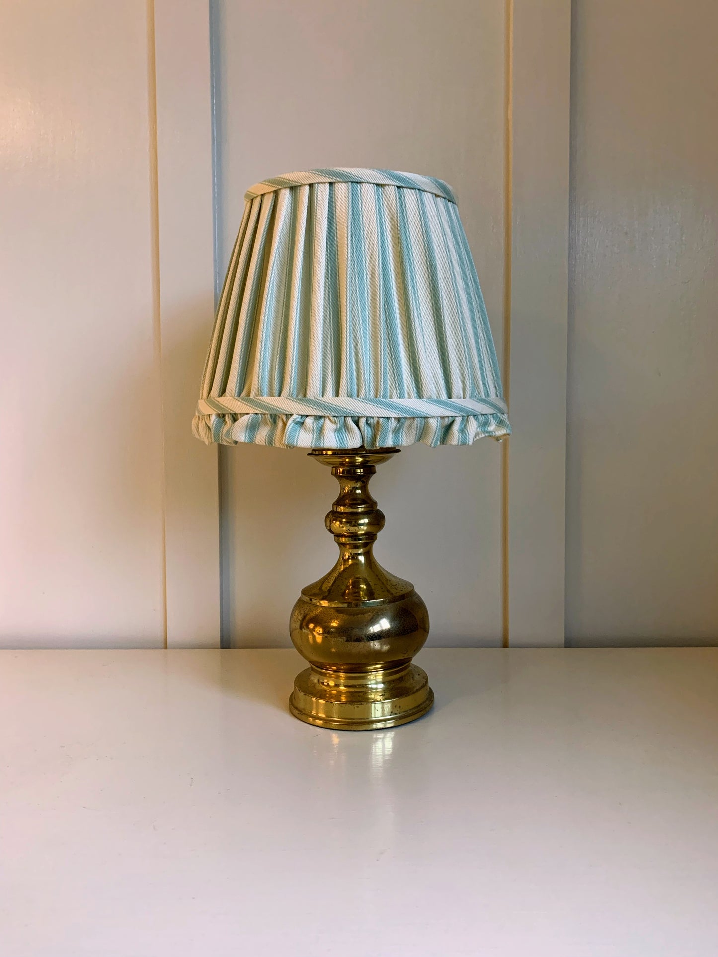 Ticking Ruffle in Duck Egg - sewn to order