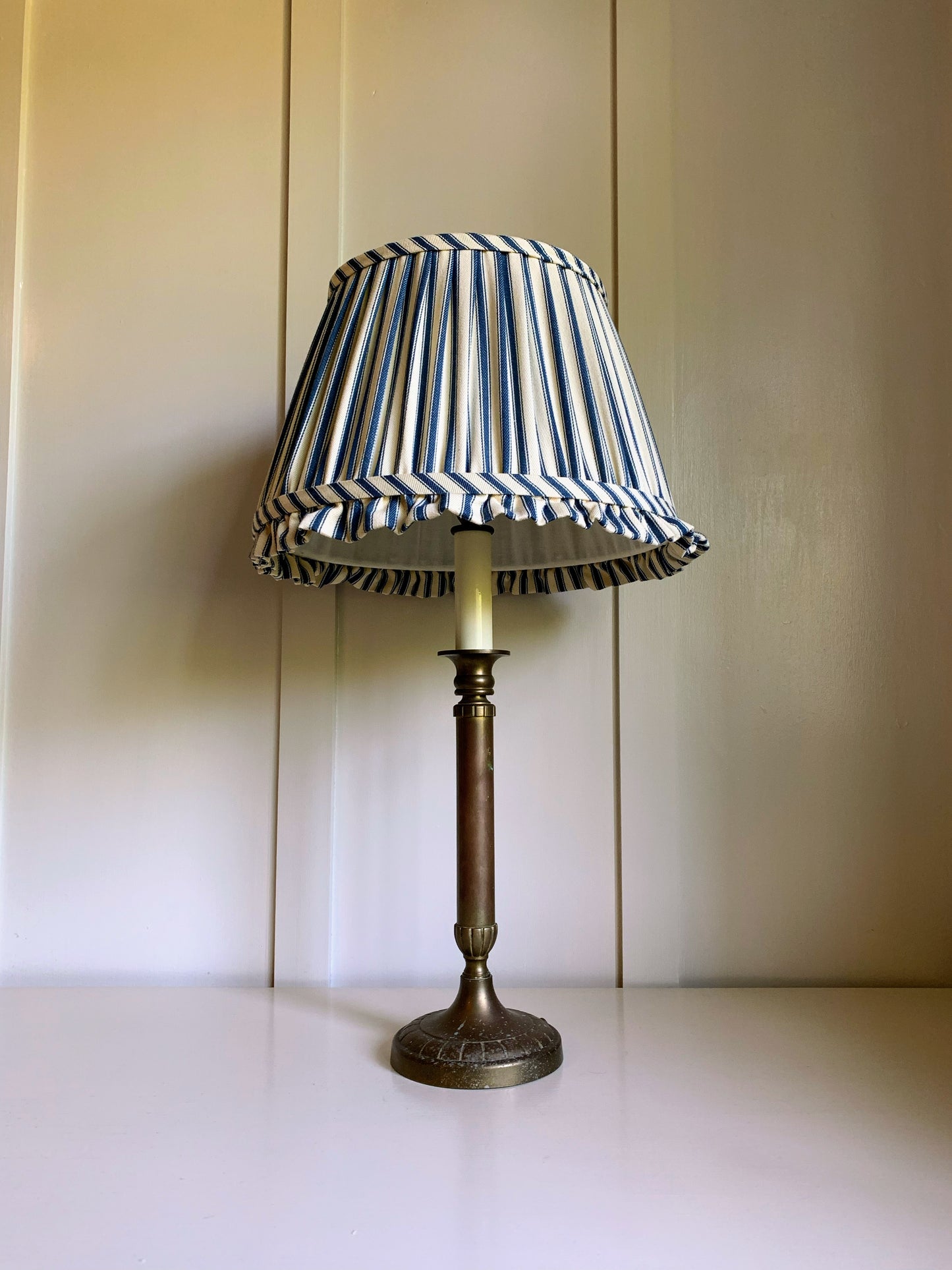 Ticking Ruffle in French blue - sewn to order
