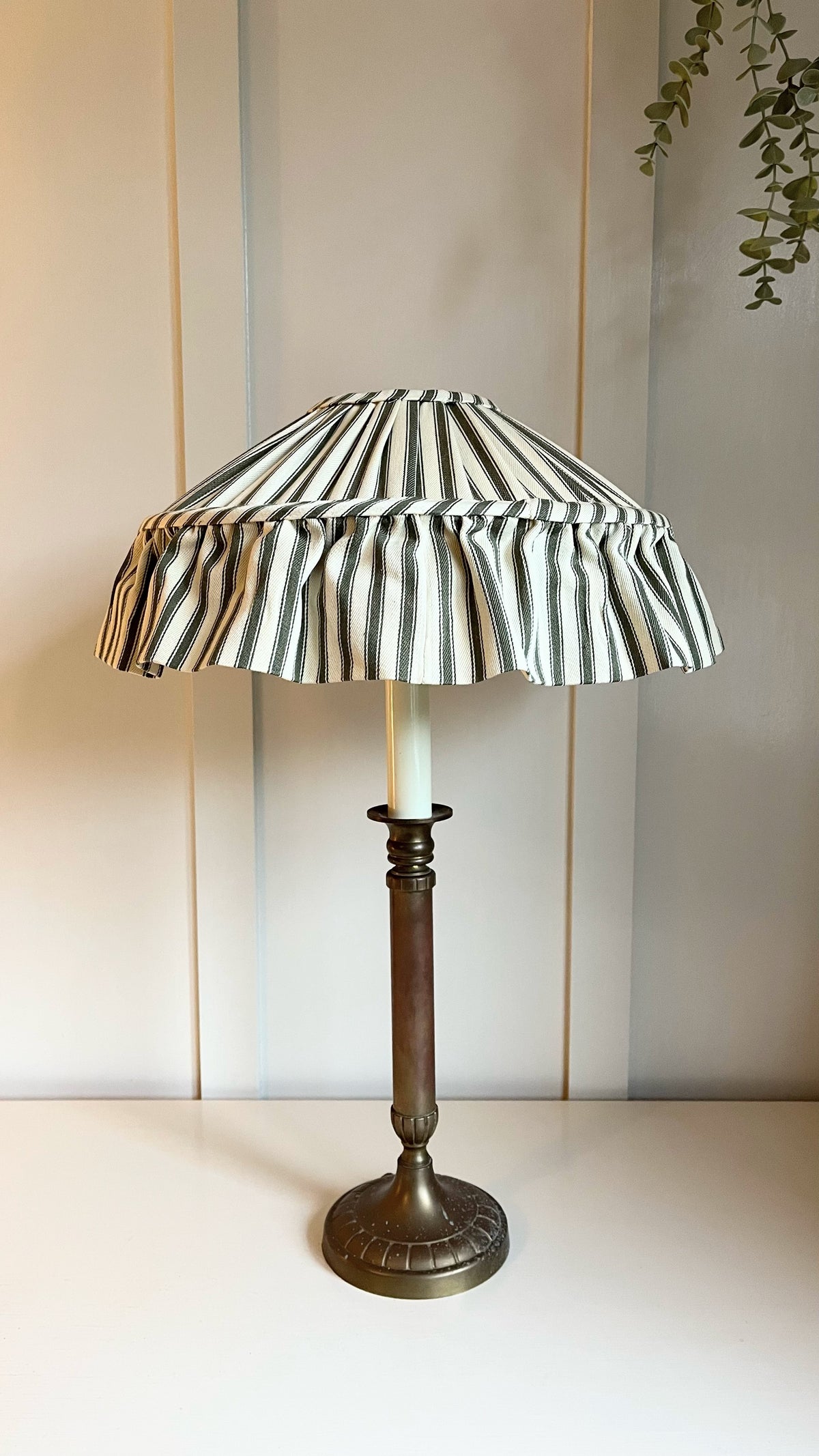 Ticking Carousel in Olive sewn to order