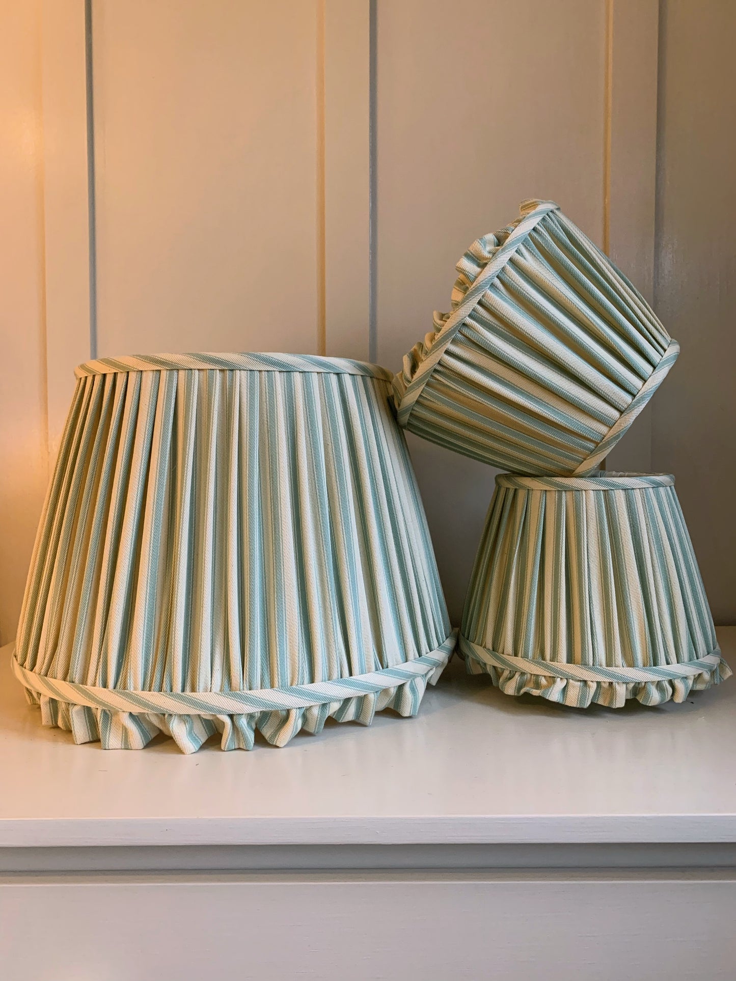 Ticking Ruffle in Duck Egg - sewn to order