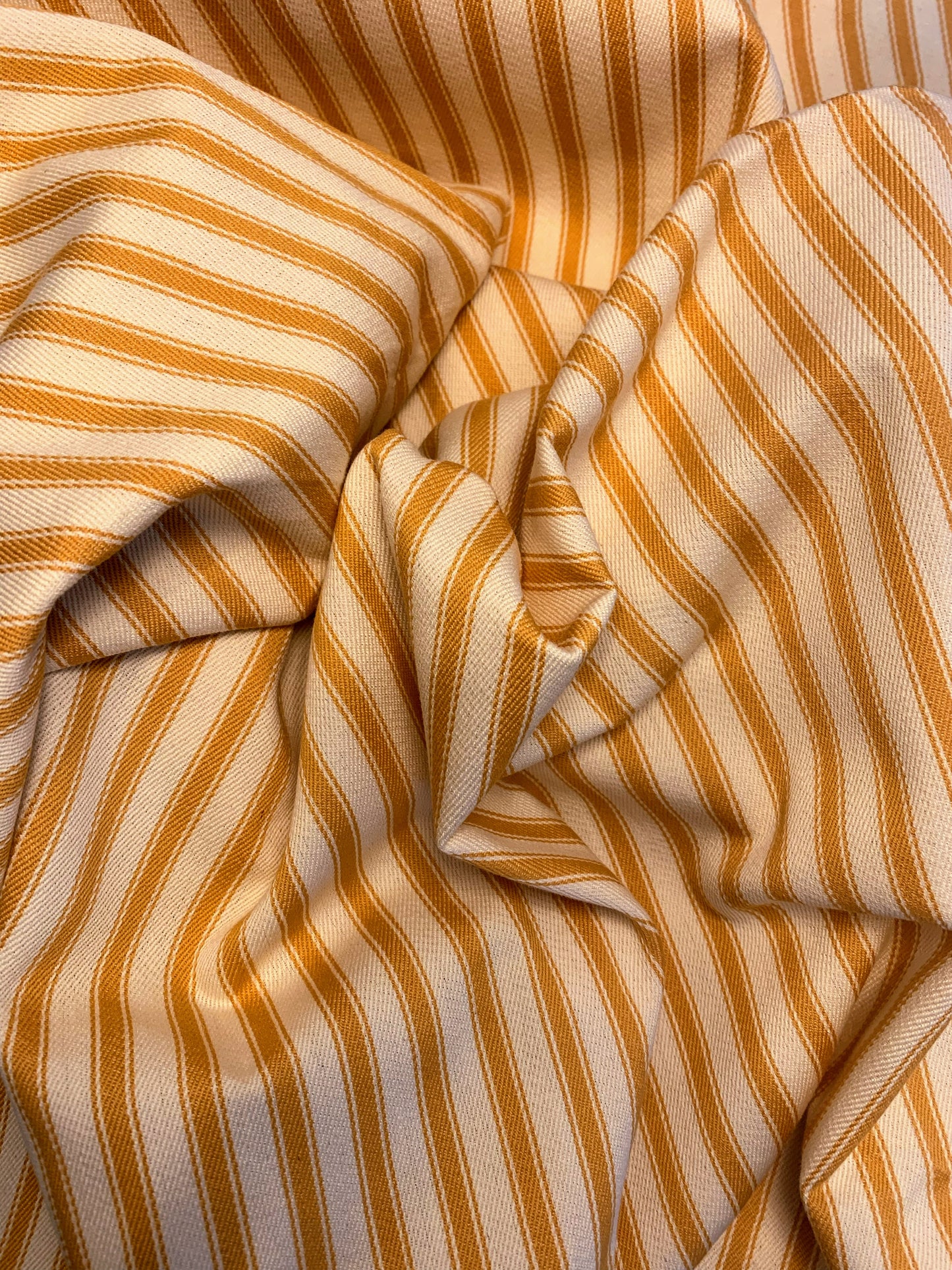 Ticking Ruffle in Ochre - sewn to order