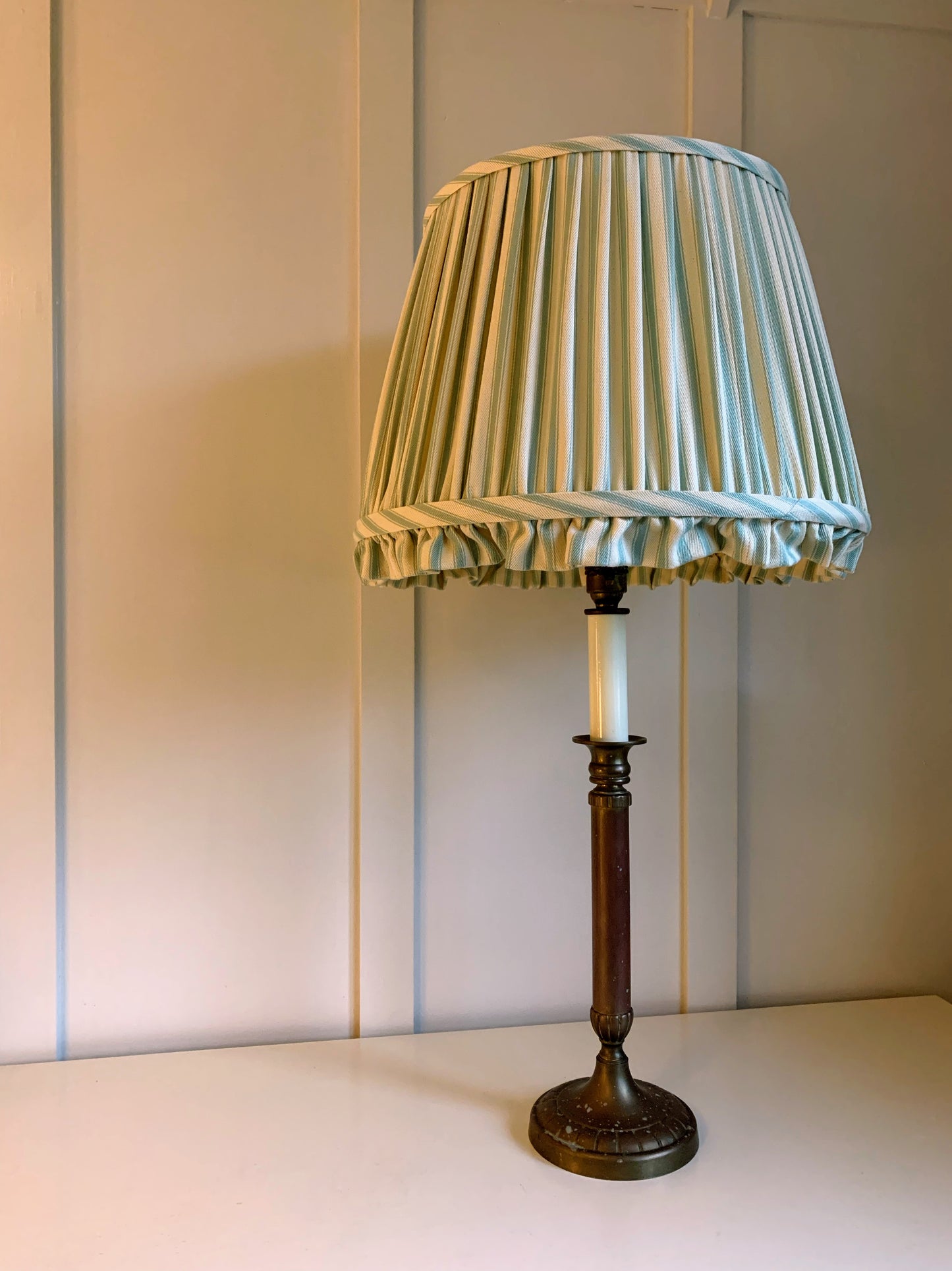 Ticking Ruffle in Duck Egg - sewn to order