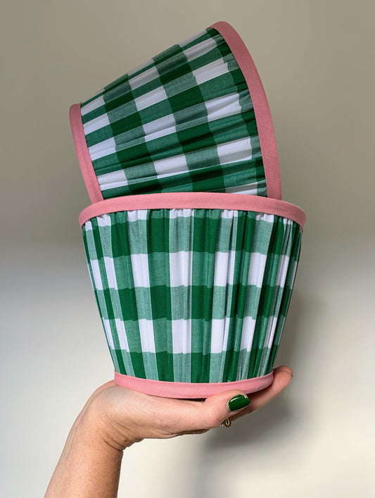 Evergreen Gingham Blush trim - Sewn to order