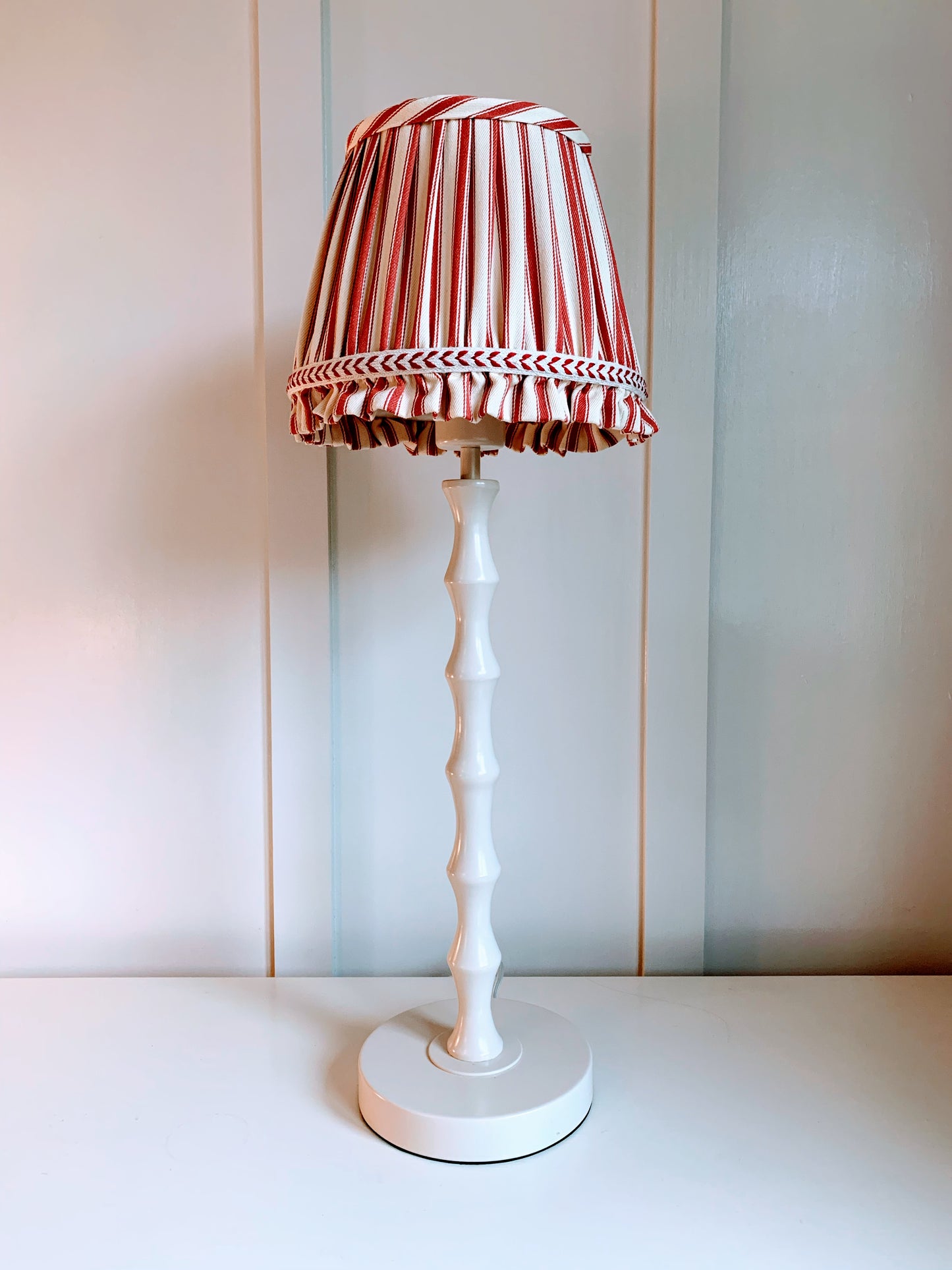 Ticking Ruffle in Terracotta Red Floral Trim