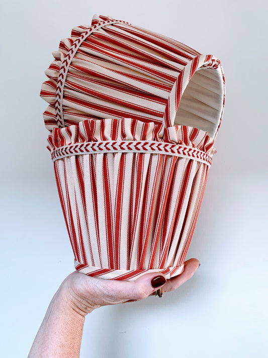 Ticking Ruffle in Terracotta Red Floral Trim
