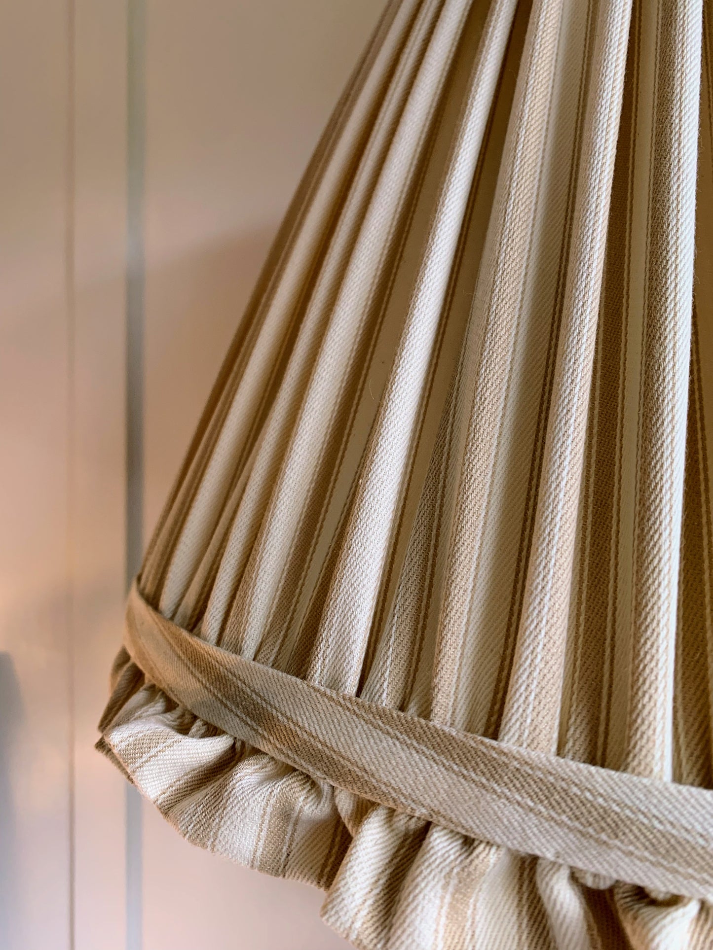 Ticking Ruffle in Taupe