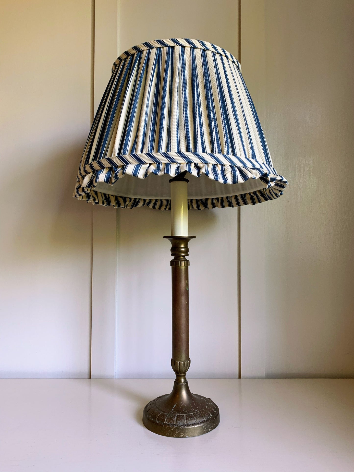 Ticking Ruffle in French blue - sewn to order