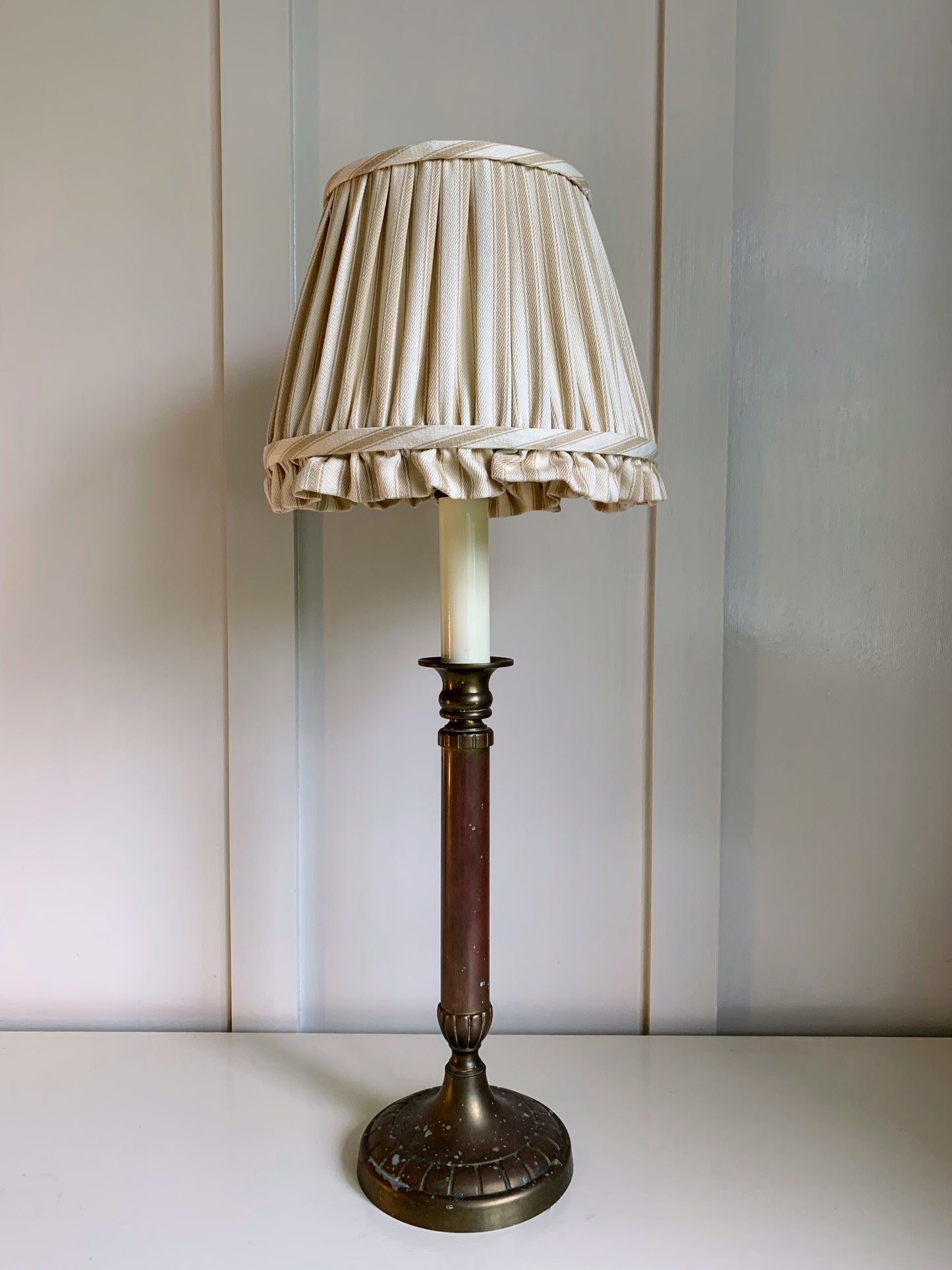 Ticking Ruffle in Taupe